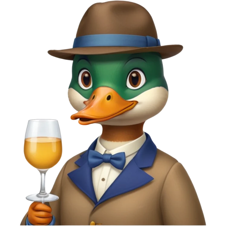 Create a mallard which has a hat and a glass
 emoji