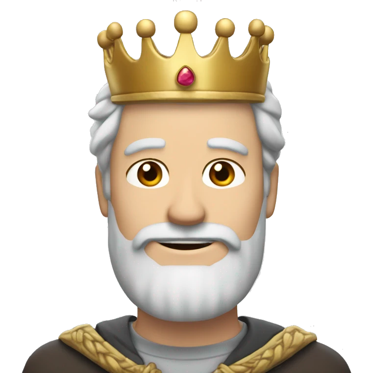 smiling white man with brown beard grey patch of hair on the temples and a crown emoji