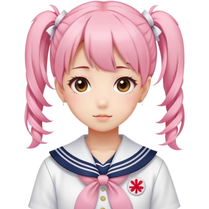 Cute anime girl with pink twin tails hairstyle wearing Japanese sailor style school uniform, kawaii style emoji
