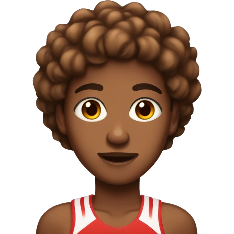 Brown skin, brown eyes, brown hair with red highlights teenager who is a runner emoji