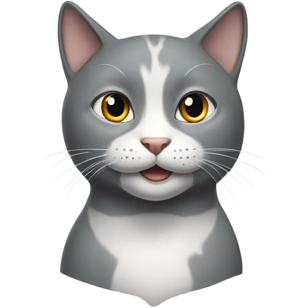 Grey cat with white mouth and neck smiling no white on forehead emoji
