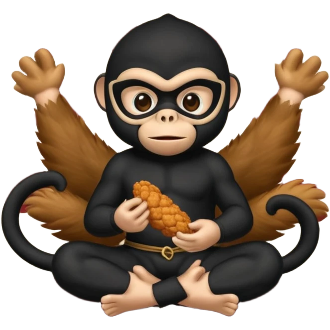 Ninja monkey sitting on a carpet eating fried chicken  emoji