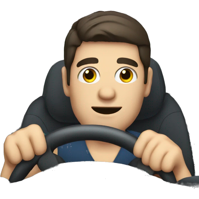 white guy with dark hair driving car behind the steering wheel emoji