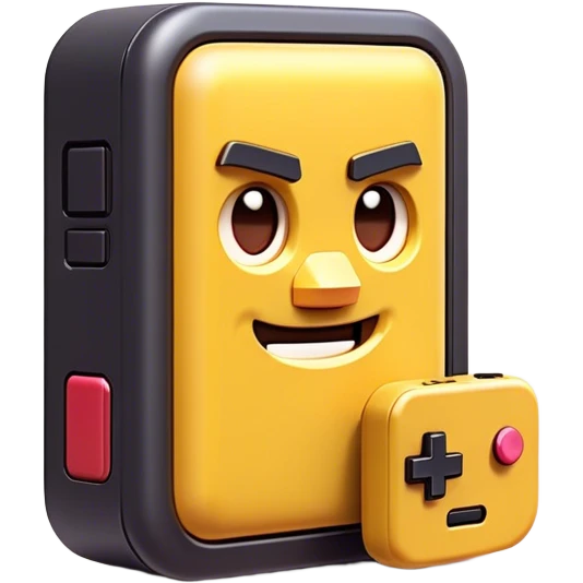 Clash of Clans aesthetic: Cinematic Playful Game Boy Portrait Emoji, rendered in a 3D vector-style similar to standard emojis with minimal shading and bold, simplified shapes. A compact, distinct form with signature details, softly glowing with a nostalgic gaming charm. Simplified yet unmistakably iconic, highly detailed and consistent, glowing with a soft radiance and high shine. Stylized with a touch of retro gaming magic and a soft glowing outline, capturing the essence of a beloved gaming relic with a friendly, playful manner! emoji