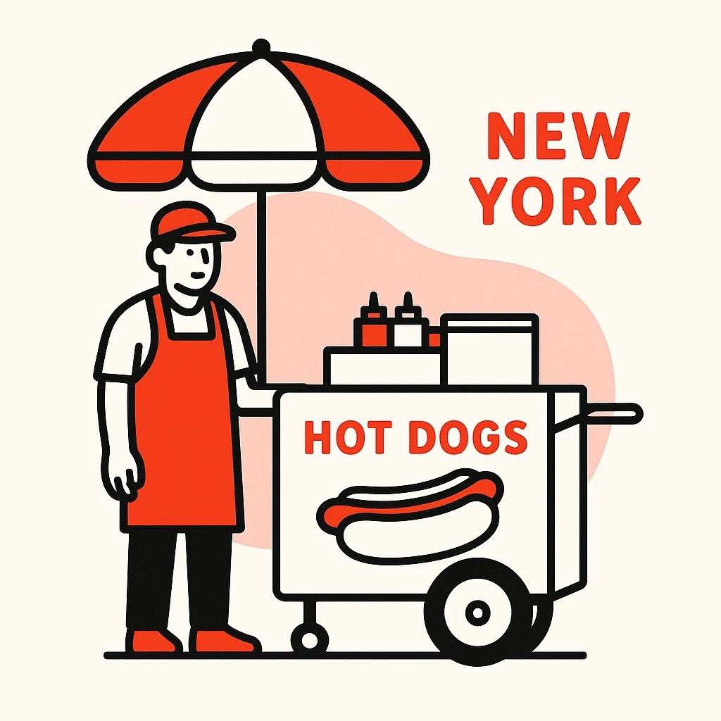 hotdog seller in New York with cart emoji