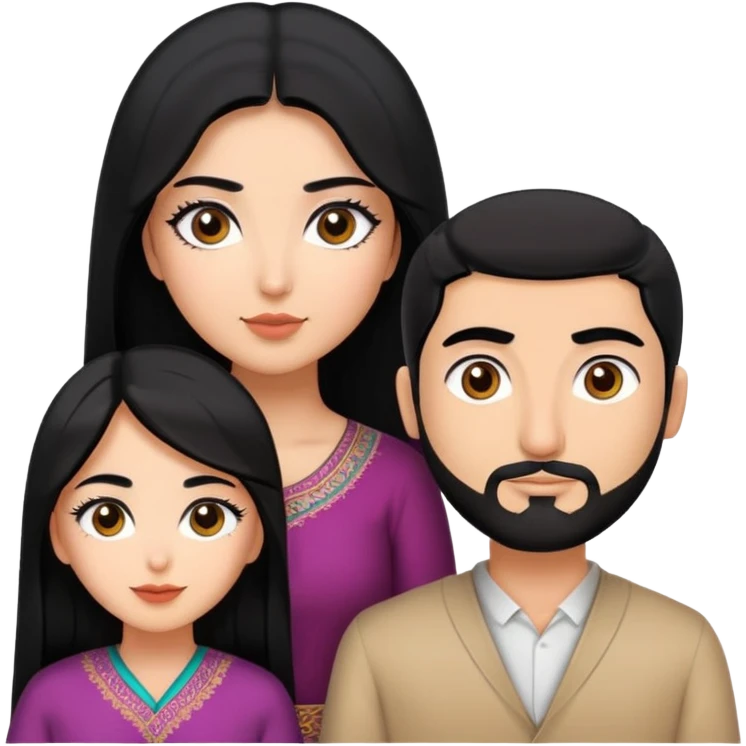 A couple in love, Persian and Korean woman with black hair, long eyelash, and tan skin, and a Arab man with light brown skin and dark eyebrows  emoji