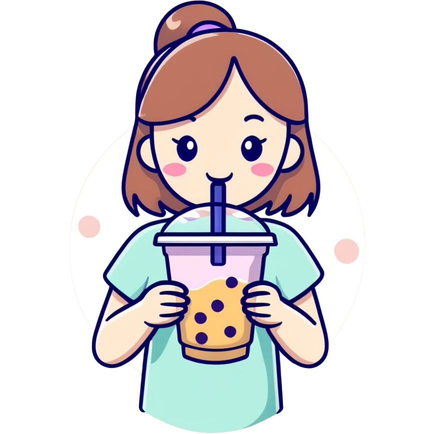 Chica blanca con bubble tea emoji