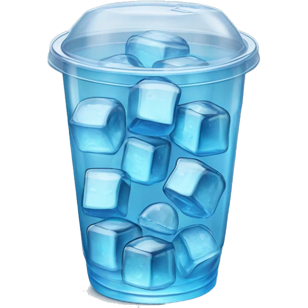 Realistic see through plastic cup and lid with half full Transluscent blue soda,straw and large ice cubes inside. emoji
