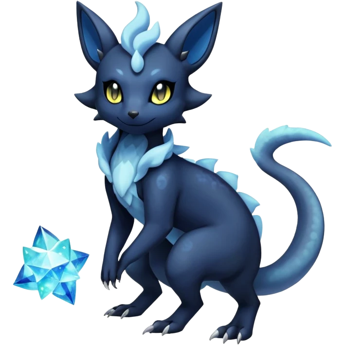 Shiny icy iridescent dark gothic ethereal Nebulae Salandit-Meowstic-Umbreon-Fakémon-hybrid-creature (full body)  emoji