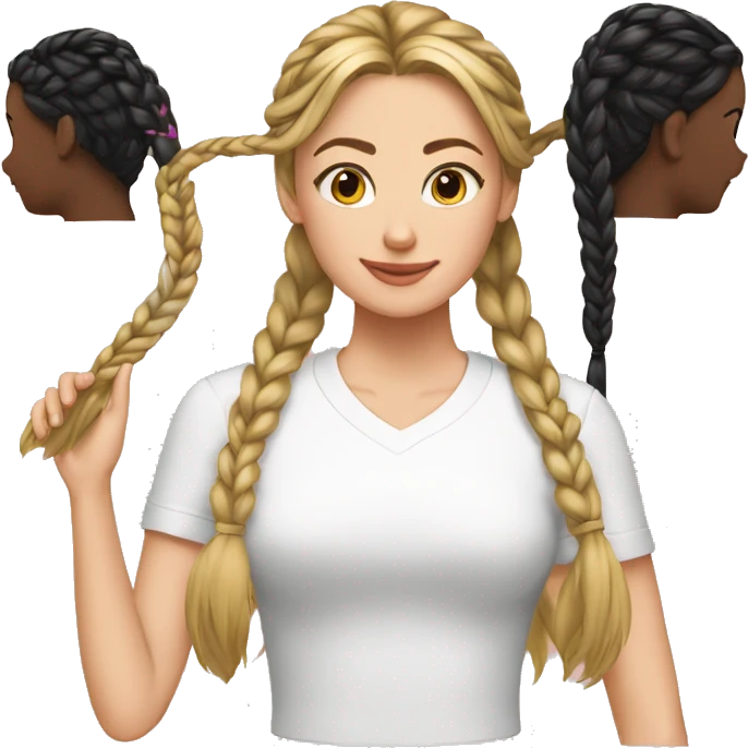 White Emma is braiding black Jenna’s hair emoji
