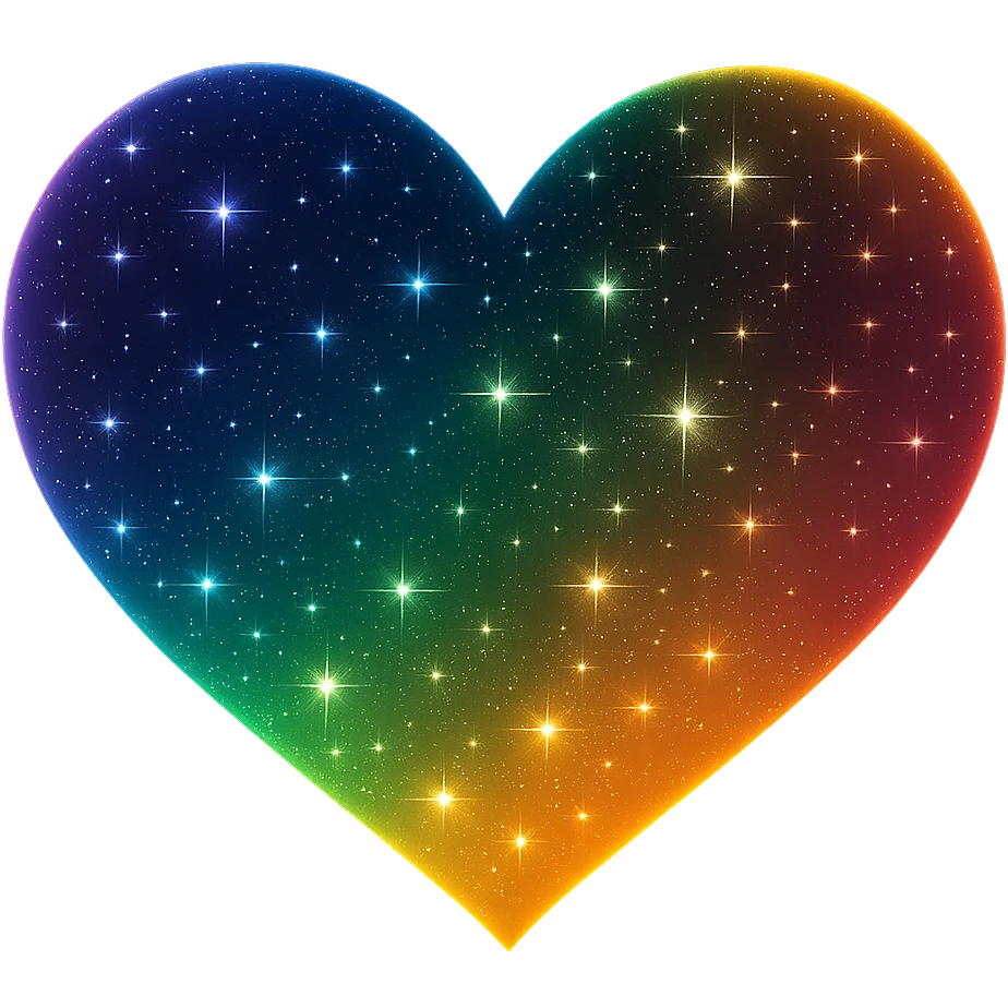 Modify the heart with a night sky gradient to rainbow night theme with a rainbow gradient, more stars, and a soft glow. Remove the background entirely  emoji