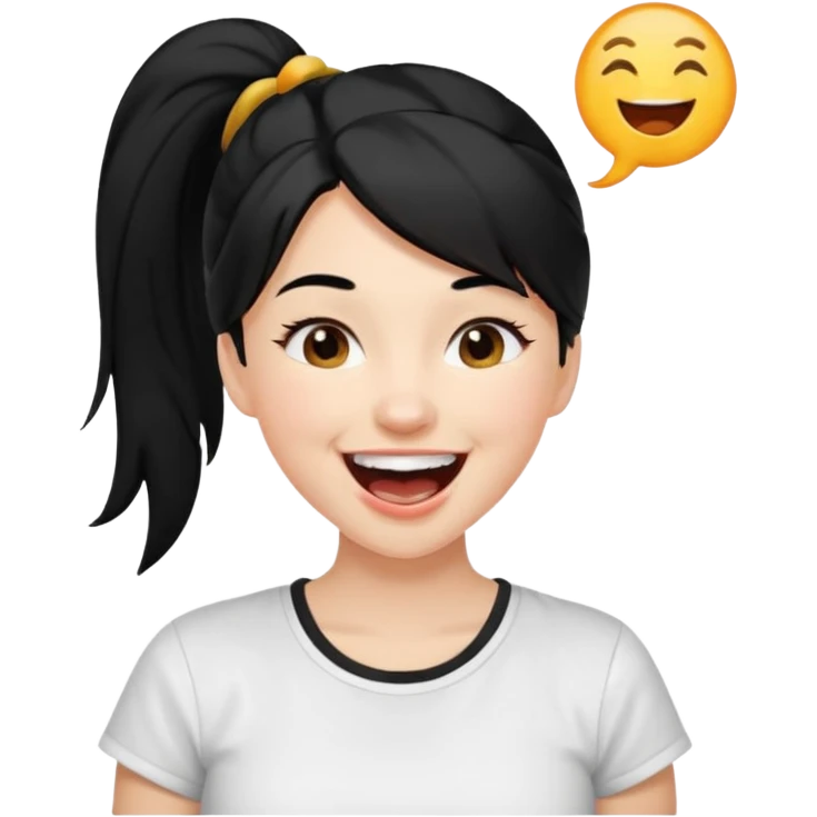 Cewe Ceria Kulit putih cerah, rambut hitam dikuncir dewasa Pakai gile putih. Lagi ketawa lepas emoji