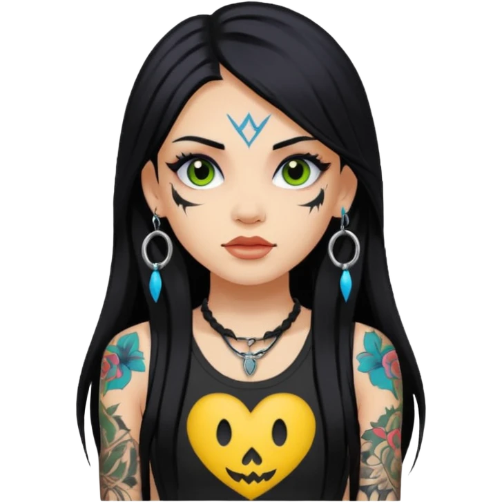 Girl with long black hair and tattoos at a rave emoji
