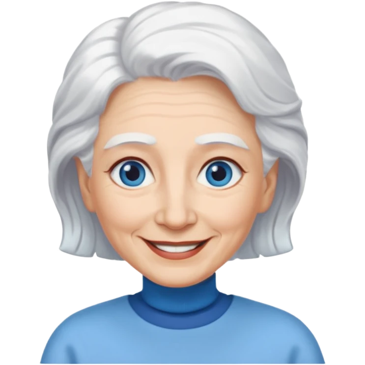 abuela con ojos azules, pelo blanco, tez blanca emoji