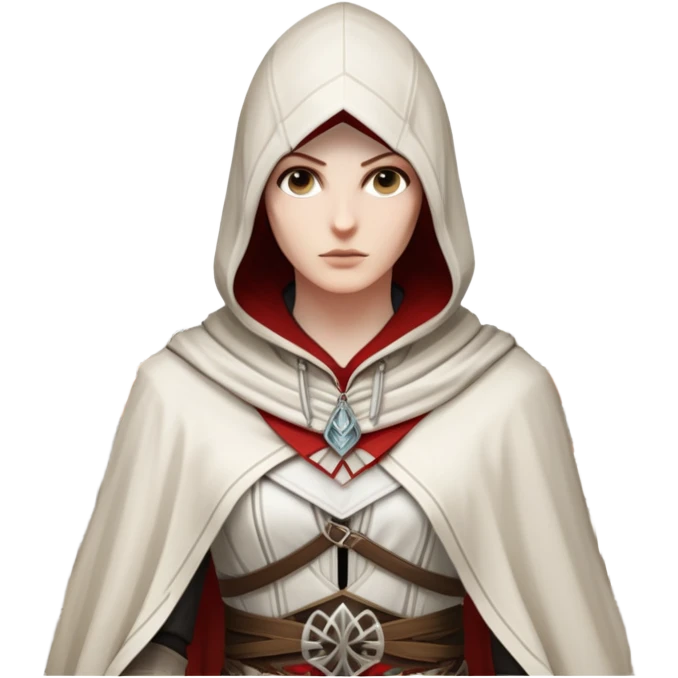 icon featuring Assasin's Creed in an iconic assassin's hood, standing tall. Florence is on background. The design captures the essence of adventure, with intricate details of historical architecture and a sense of mystery. The character is poised, ready for action. transparent background. emoji