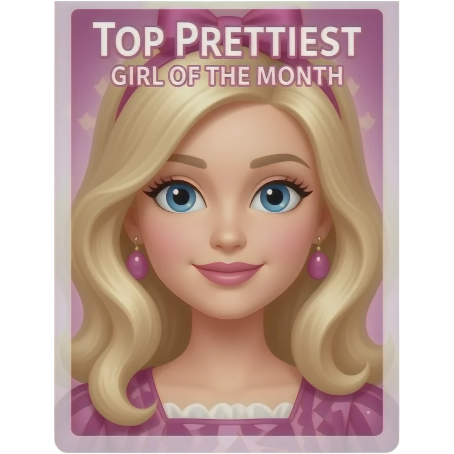 A dreamy Barbie-style salon poster titled “Top Prettiest Girl of the Month” emoji