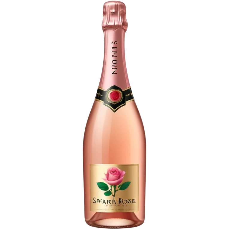 bottle of sparkling rosé champagne with a rose logo on the label, tilted up and to the right, no glass emoji