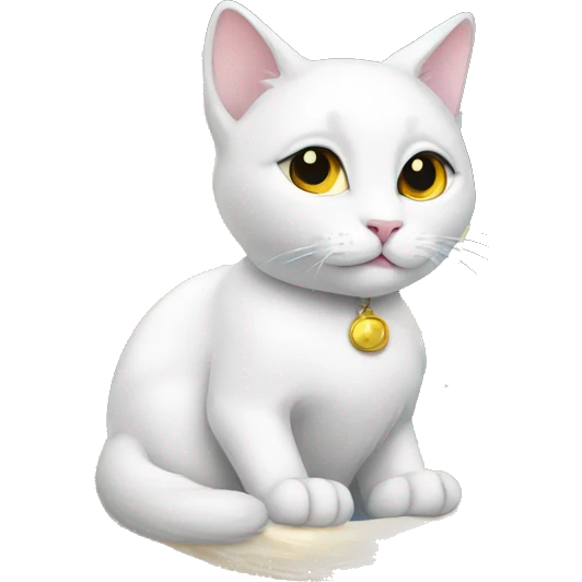 white cat sitting on moon with halo on head emoji