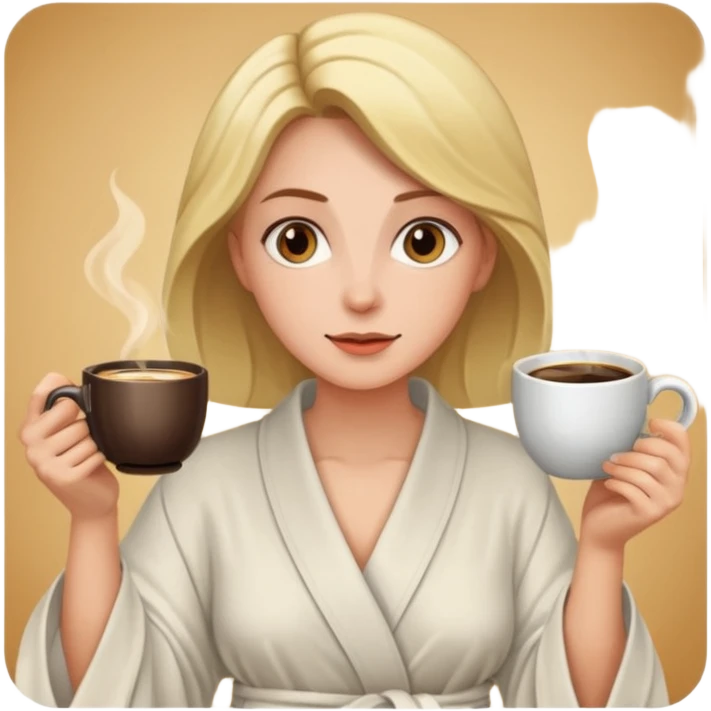 Woman drinking coffee and The edges of the eyes are wide open in the morning emoji