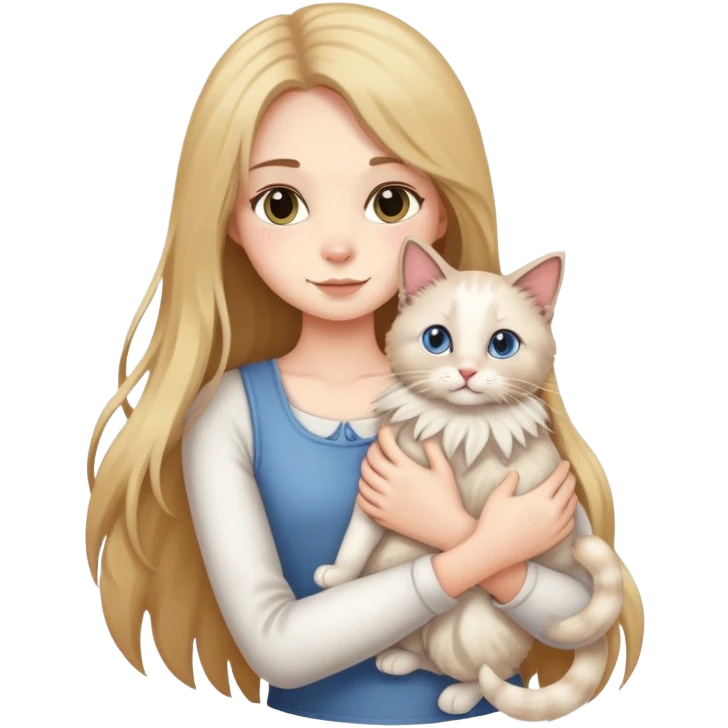 Long hair girl holding a Ragdoll cat in arms  emoji