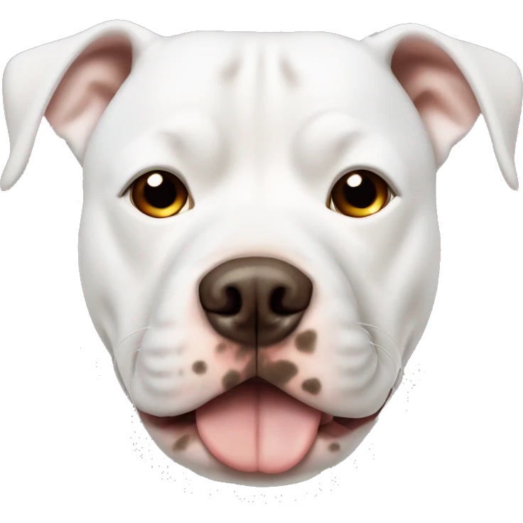 white pitbull dog with brown spots in the face and a big one spot in the eye and one brown ear emoji