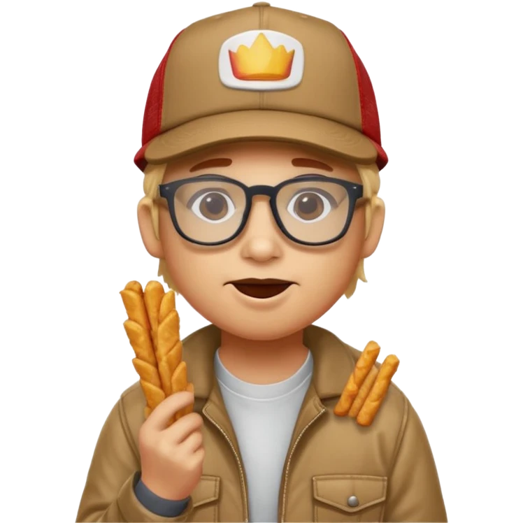 num num eatting hashbrown sticks with a trucking cap and glasses emoji