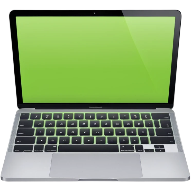 A macbook laptop front facing with its screen showing lime green screen. emoji