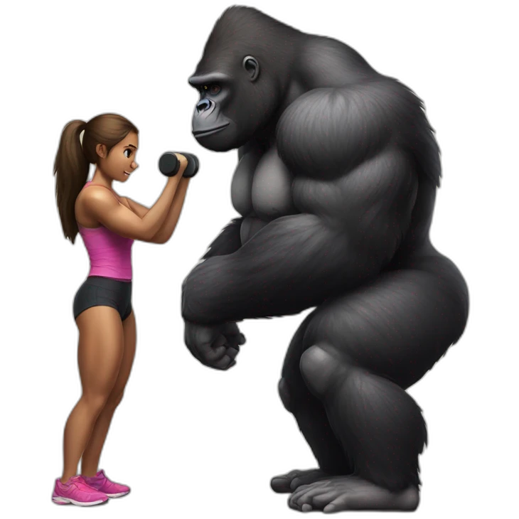 Big buff Gorilla helping a Girl doing squats emoji