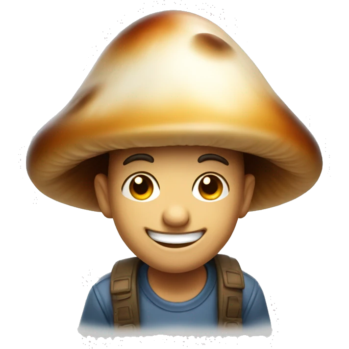 A mushroom boy wearing a hat and smiling emoji