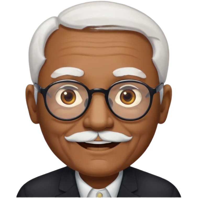 an elderly man with medium-dark skin tone, bald on top with short white hair at the sides, thick white eyebrows, large brown eyes, and wears black-framed glasses.
A small white beard emoji