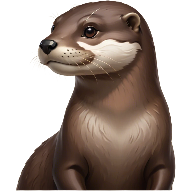 Cinematic Noble Otter Portrait Emoji, Poised and regal, with a sleek, streamlined build and a luxuriously smooth, well-groomed Fur of rich brown, deep-set soulful dark eyes, Simplified yet sharp and sophisticated features, highly detailed, glowing with a soft, dignified glow, high shine, intelligent and playful, stylized with an air of aquatic charm, focused and attentive, soft glowing outline, capturing the essence of a watchful and confident water-dweller, so majestic it feels as though it could glide out of the screen with effortless authority! emoji