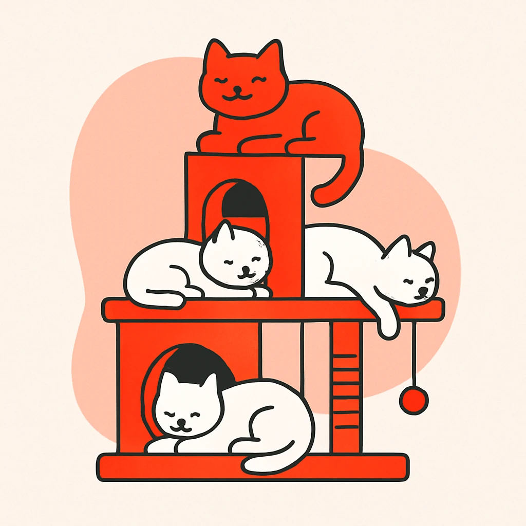 cats relaxing in a vertical playhouse emoji