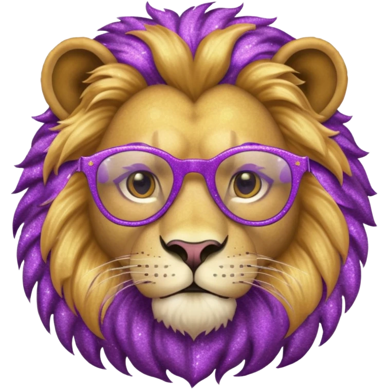Leão adulto com oculos roxo com glitter emoji