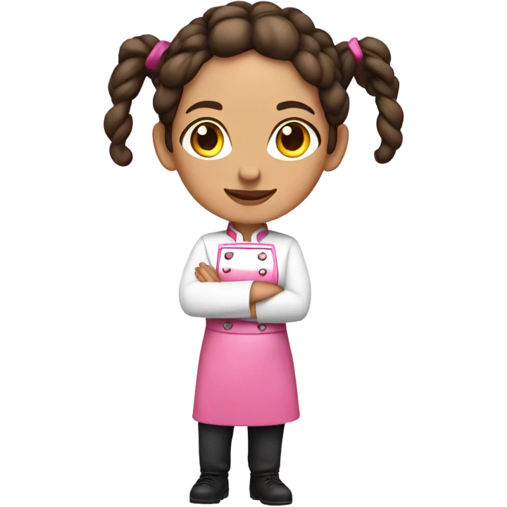 brunette chef with pigtail braids and a pink chef outfit emoji