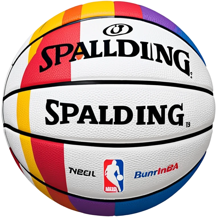 white Spalding basketball with NBA logo, featuring colorful lines on the surface emoji