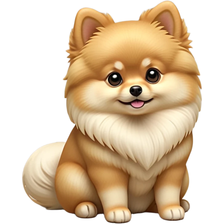 cinematic-[pomeranian]-realistic-full-body-sitting-emoji,-tail-resting-loosely-beside-its-paws,-head-tilted-dramatically, -fluffy-[cream]-fur,-simplified-yet-realistic-focused-features,-highly-detailed,-glowing-with-an-almost-sarcastic-glow emoji