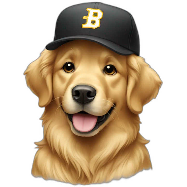 smiling golden retriever with plain black baseball cap emoji
