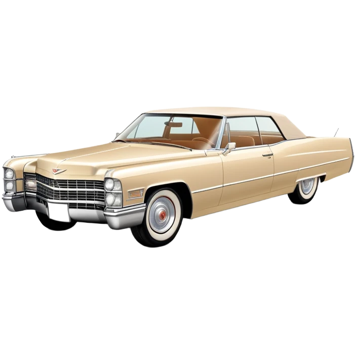 Abstracted beige 1966 Cadillac DeVille, minimal lines and simple shapes, clean 30-degree view, only hint of essential features, Once Upon a Hollywood car, iOS emoji style emoji