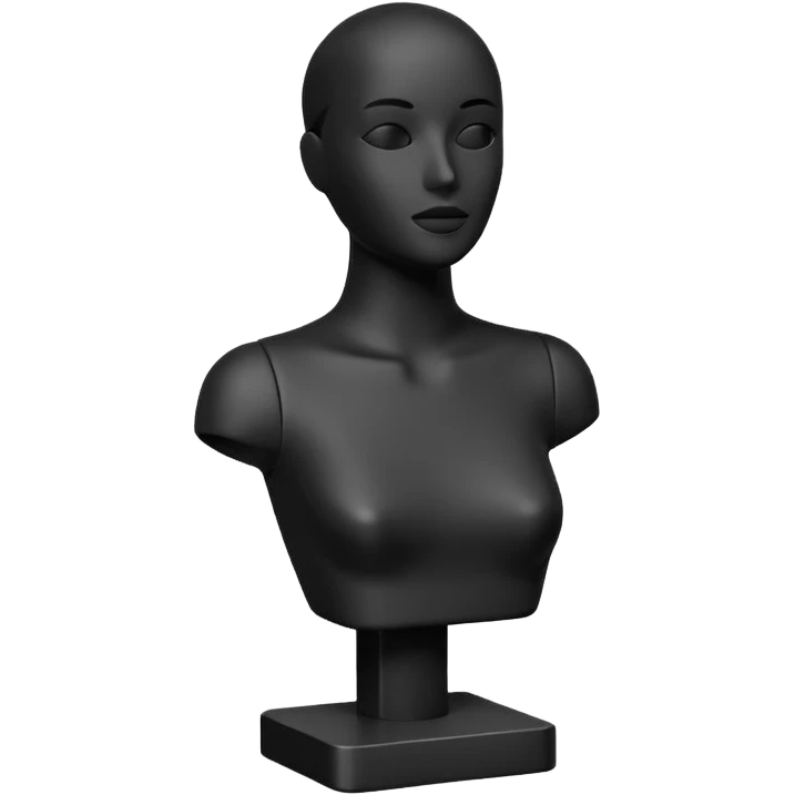 Minimalistic flat vector icon, iOS style, thin black contour on white background. Matte black mannequin in front of in 3D monochrome style. skulpt emoji