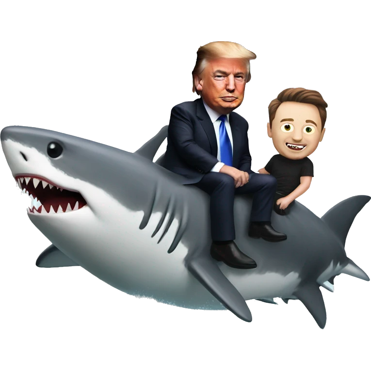 Donald Trump riding a shark and elon musk emoji