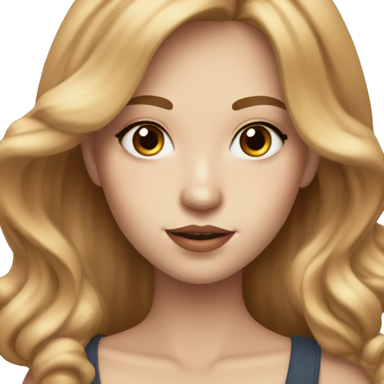 17 years old girl with full make up caramel coloured hairs and with pale skin, big brown eyes emoji