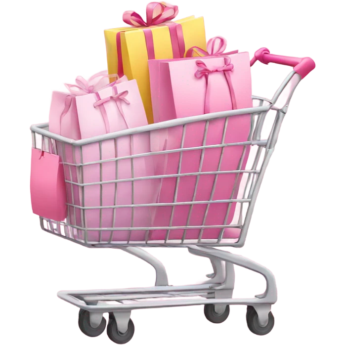 shopping cart full of light pink gift bags emoji