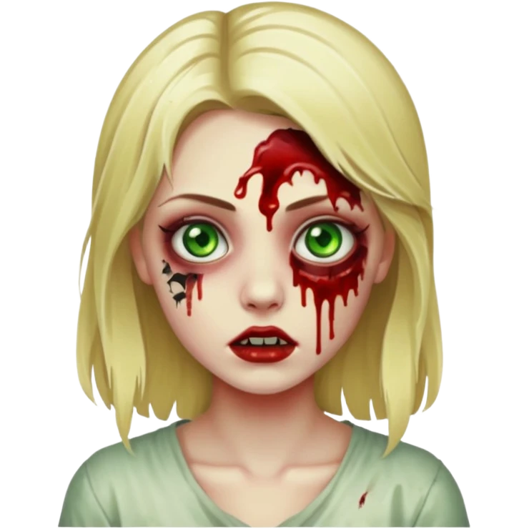 faça um emoji de um zumbi, uma menina loira com olho verdes, sangue emoji