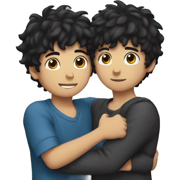 two black haired boys hugging emoji