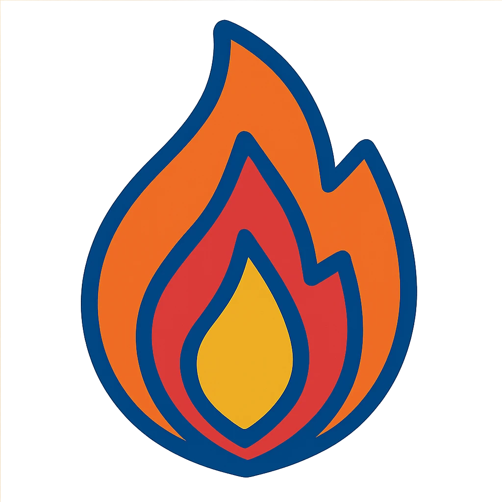 abstract geometric flame with vibrant toon style and blue outline emoji