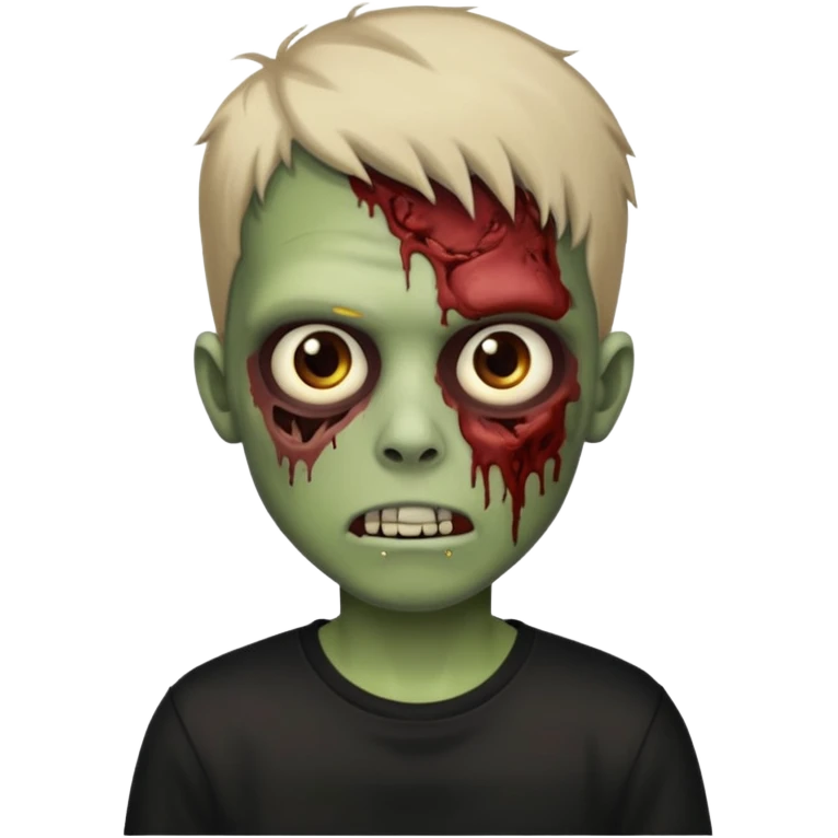 crie um menino zumbi emo sem sangues, com apenas a pele de zumbi e uma camisa preta emoji