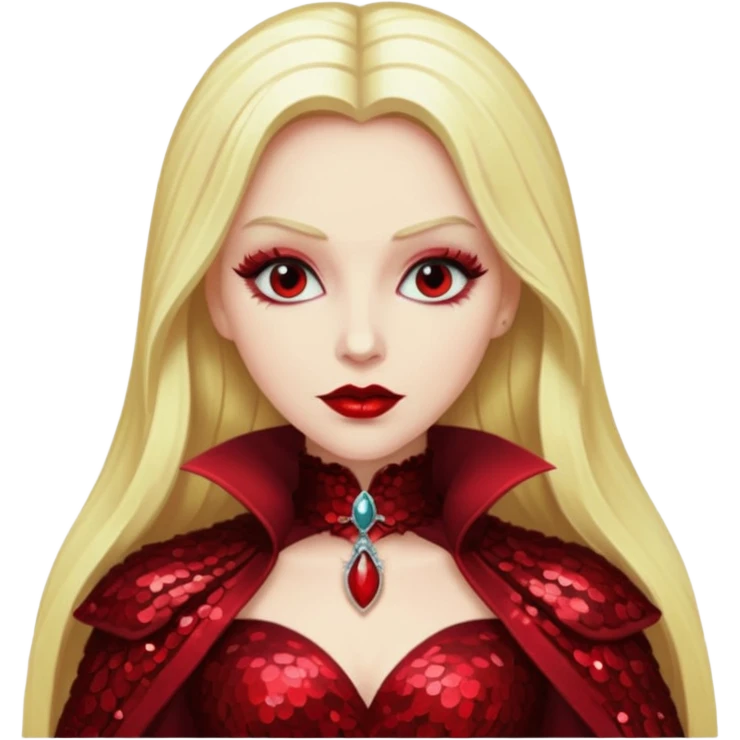 Countess Dracula from Universal Monsters with long blonde hair, dark red sequin outfit emoji