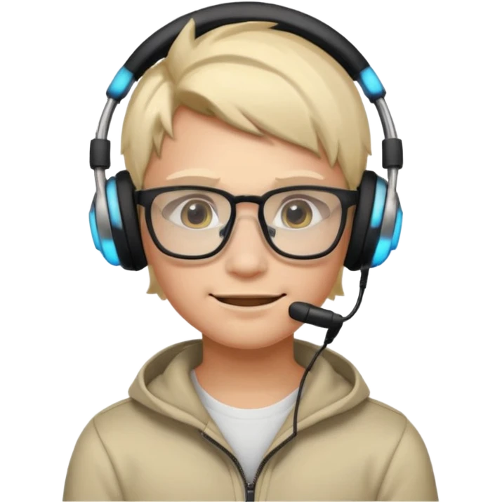 It’s a relaxed selfie of you wearing a glowing gaming headset, glasses, and piercings, lit by red and purple room lights, with a soft, tired-smirk expression.

 emoji