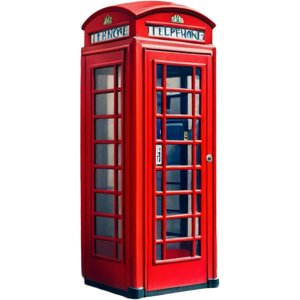 Cinematic Realistic depiction of an iconic red telephone box, rendered in vivid, saturated colors with detailed textures and reflective surfaces, set on a classic English street under soft, diffused daylight emoji