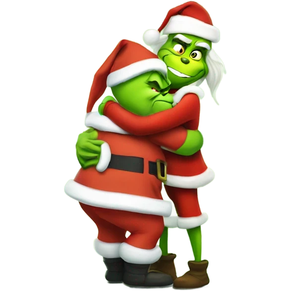 Grinch hugs santa claus emoji